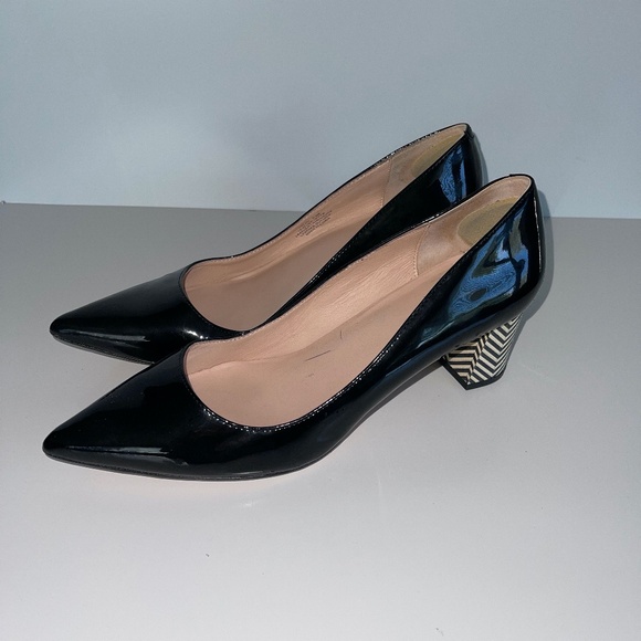 Kate Spade Milan Black Patent Chevron Block Heels Size 9.5 - Picture 1 of 9